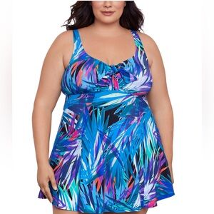 Swim Solutions Women’s Plus Size Abstract Print Bow Front Swim Dress Size 16W